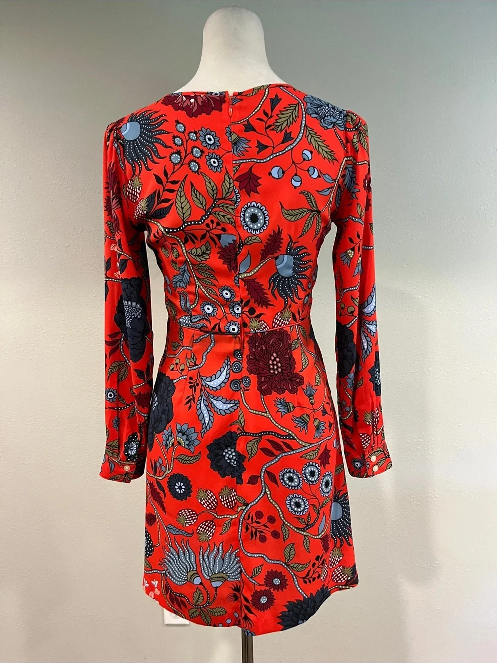 LOFT Red Floral Long-Sleeve fit‎ & flare mini Dress size 00P
